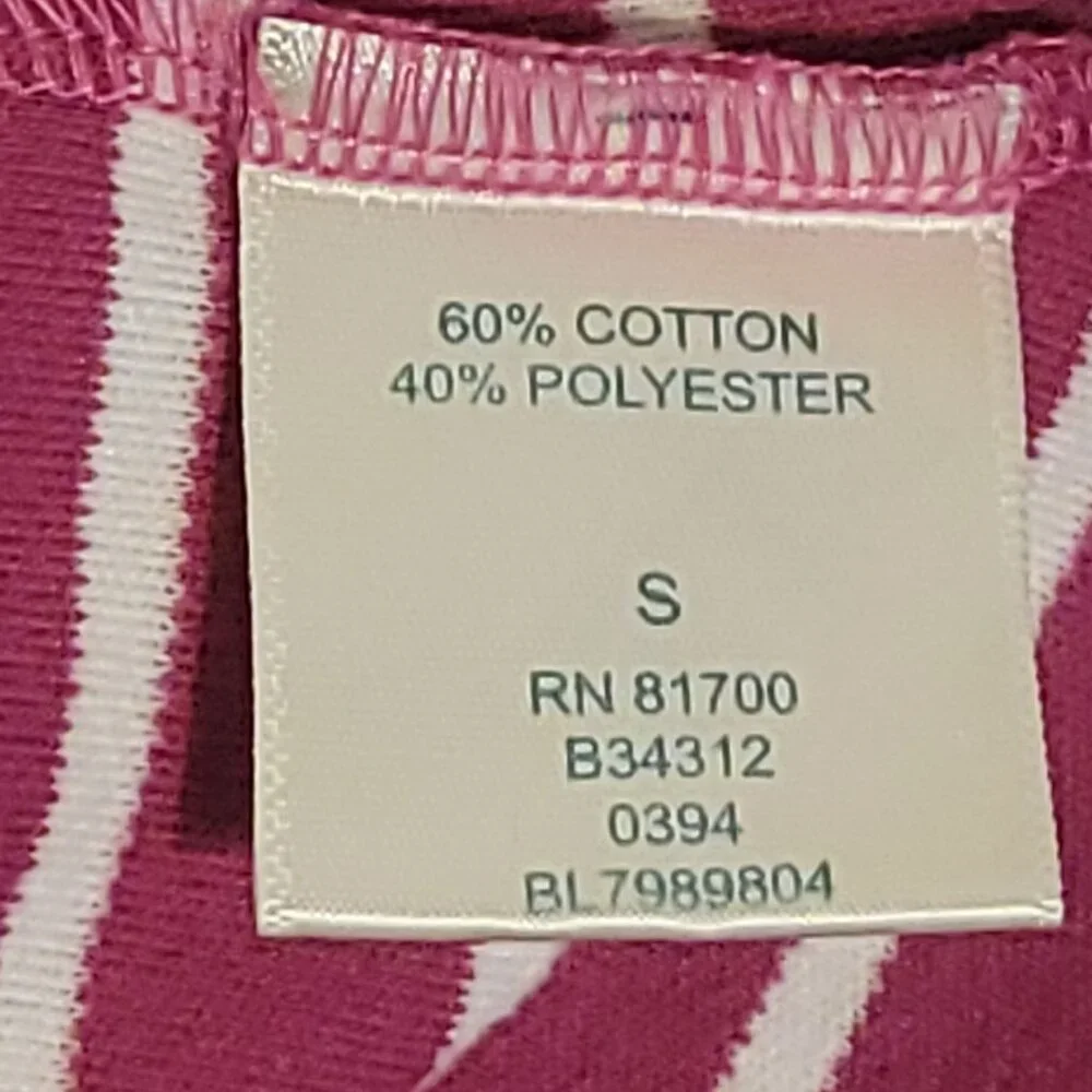 Blair Womens Small Striped Floral Tunic Top 3/4 Sleeves Burgundy & White Cotton - Picture 4 of 13